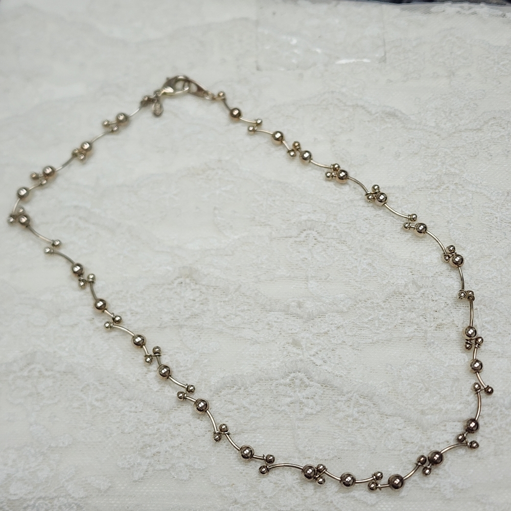 Vintage Premier Designs Silver Toned Beaded Link Necklace